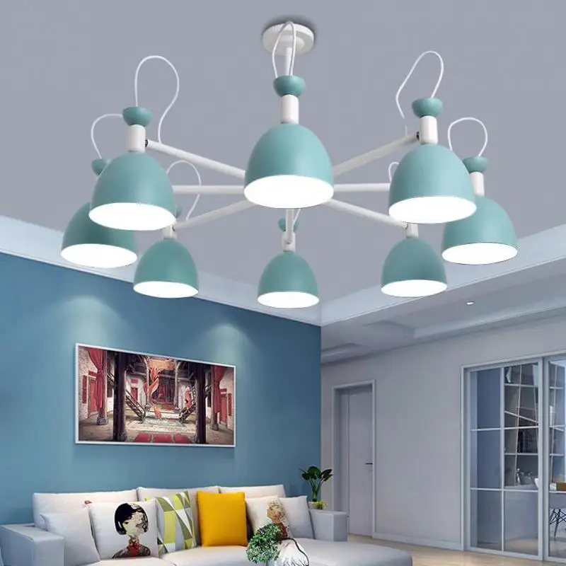 children Room Blue Candy Lamps boy's kid's lighting Dordic Living Room Bedroom Restaurant blue iron shade chandelier LED Avize