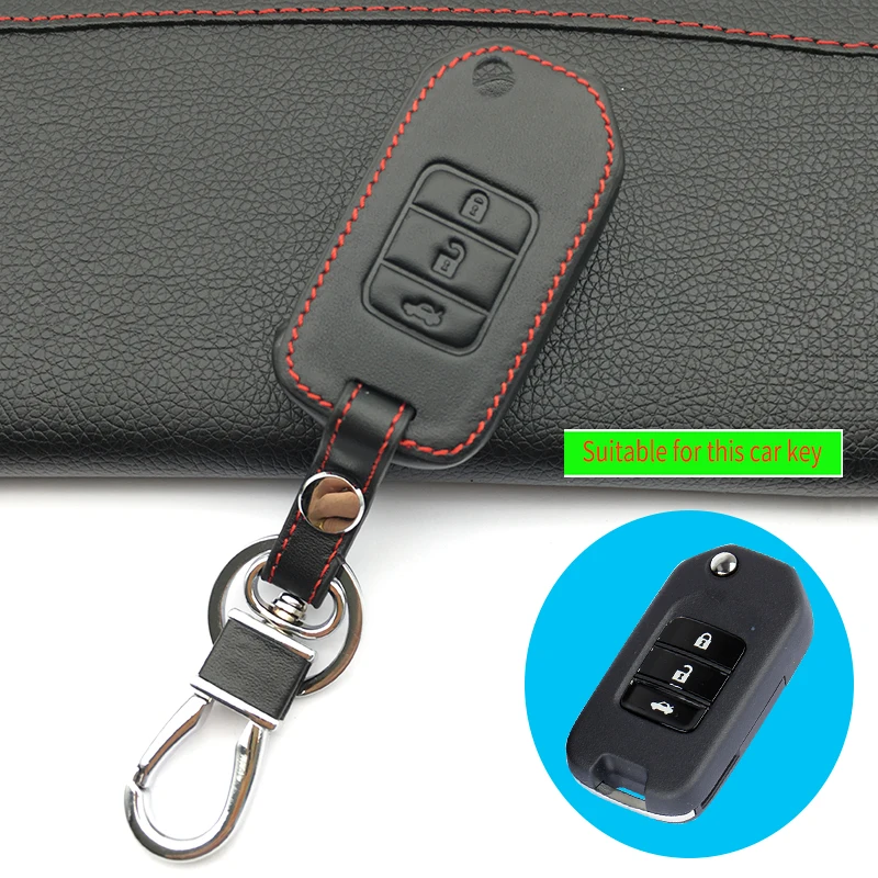 Praise Top layer leather Key Case for Car Key Chain For Honda Accord City Civic Crv Element Fit Hrv Odyssey Crider Jed 3 buttons