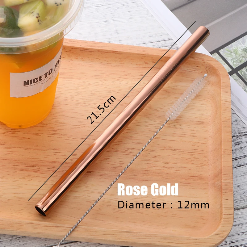 2 Pcs 10/12 mm Extra Wide Straw 304 Stainless Steel cocktail tubes Metal Drinking Straw For Smoothies Tapioca Pearls Milk Tea