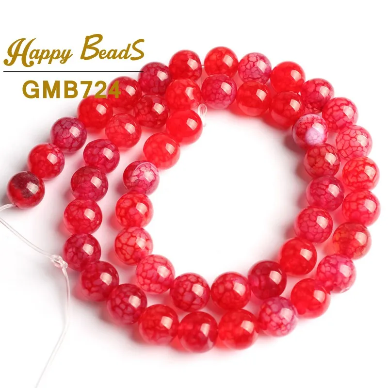 Natural Red Fire Dragon Veins Agates Beads Round Loose Stone Beads For Jewelry Making 15\'\' 6mm 8mm 10mm DIY Bracelets Necklace