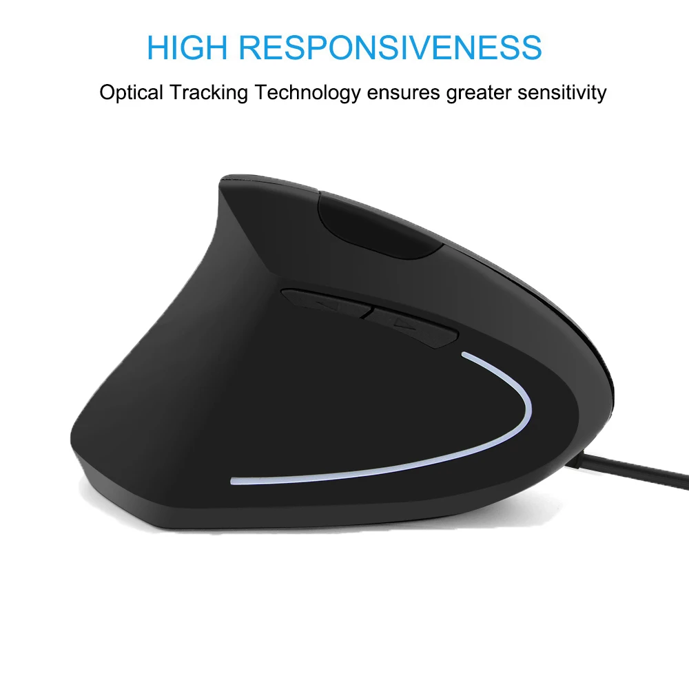 USB Ergonomic Vertical 3200 DPI Left Hand Wired Optical  Mouse With Pad For Laptop PC Game