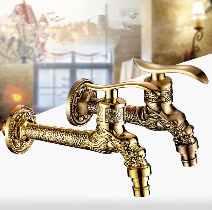 New Style Anti-bronze Dragon Carved Bibcock Faucet Brass Bathroom Washing Machine faucet Bibcock tap Outdoor bathroom mixer