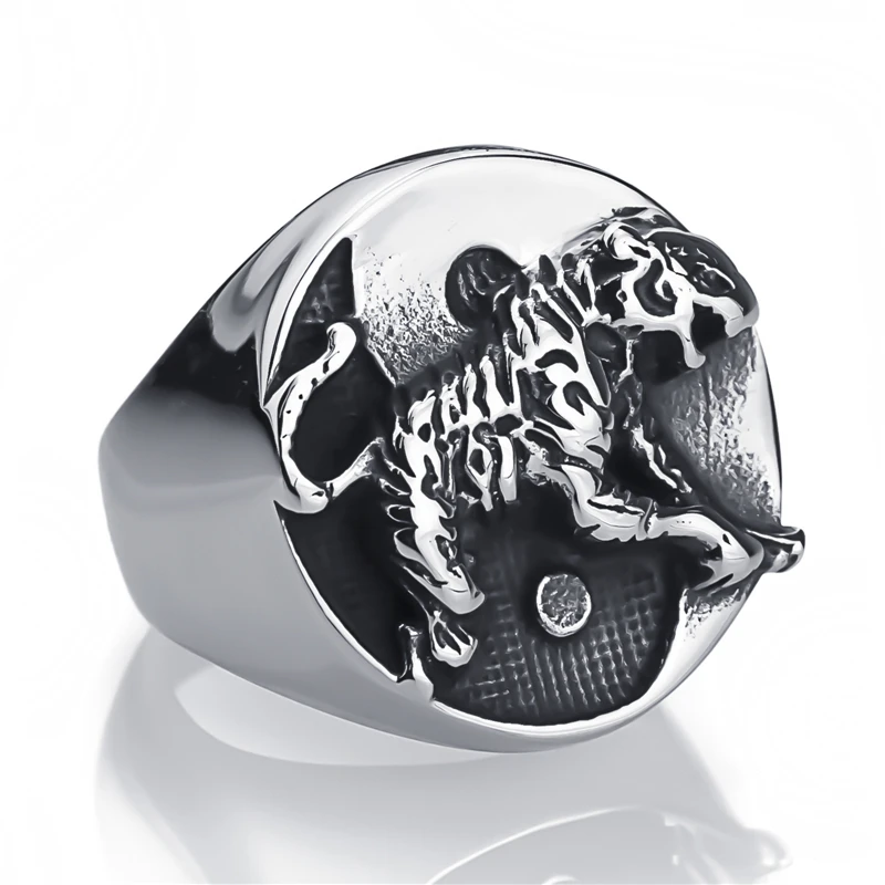 Men\'s Tiger Yin and yang tai chi Chinese Style Stainless Steel Ring Fashion Jewelry US Size 8-13