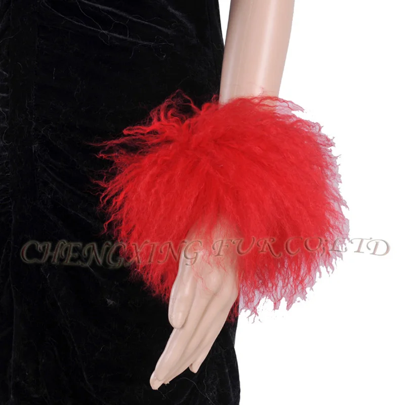 FREE SHIPPING Latest Design Custom Women Genuine Mongolian Lamb Fur Cuff Bracelets Arm Warmer CX-A-47B