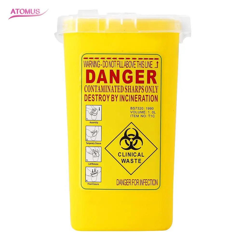 

Yellow Tattoo Medical Plastic Sharps Container Biohazard Needle Disposal 1L Size Waste Box for Infectious Waste Box Storage