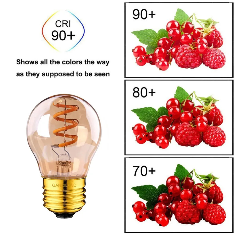 GANRILAND G45 3W E26 E27 Led Spiral Filament Bulb Edison Amber Flexible Lamp Warm White 2200K Decorative Pendant Lamp for Home