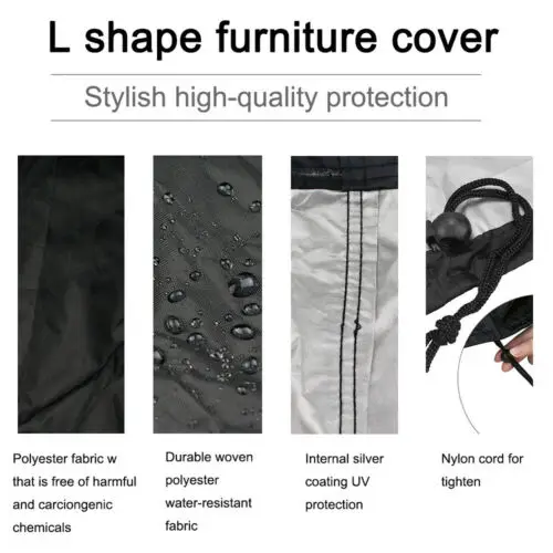 Waterproof Outdoor Furniture Cover L Shape Corner Garden Patio Rattan Sofa Couch Protective Covers Set Dust Proof Set 4 Size XL