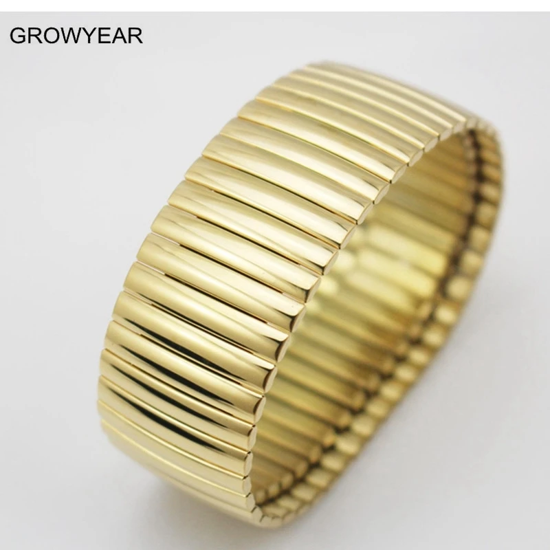 Fashion Stainless Steel Jewelry Golden Streched Bangle Bracelet Wristband for Women Men Free Shipping