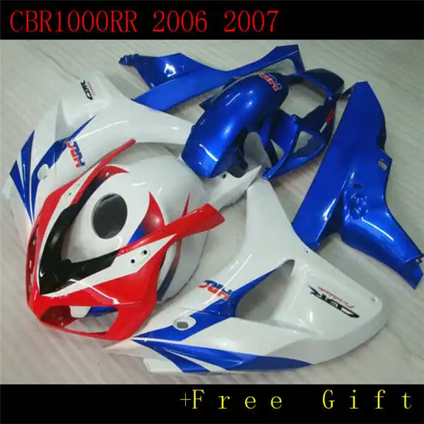 km 100% fit for fairings CBR1000RR 06 07 white blue red mold fairing kit CBR1000RR 2006 2007