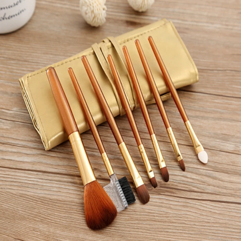 50 bộ/lô 7 cái/bộ Trang Điểm Brushes Set Nhựa xử lý Mỹ Phẩm Foundation Đỏ Mặt bàn chải bóng mắt bàn chải lông mày 6 màu sắc