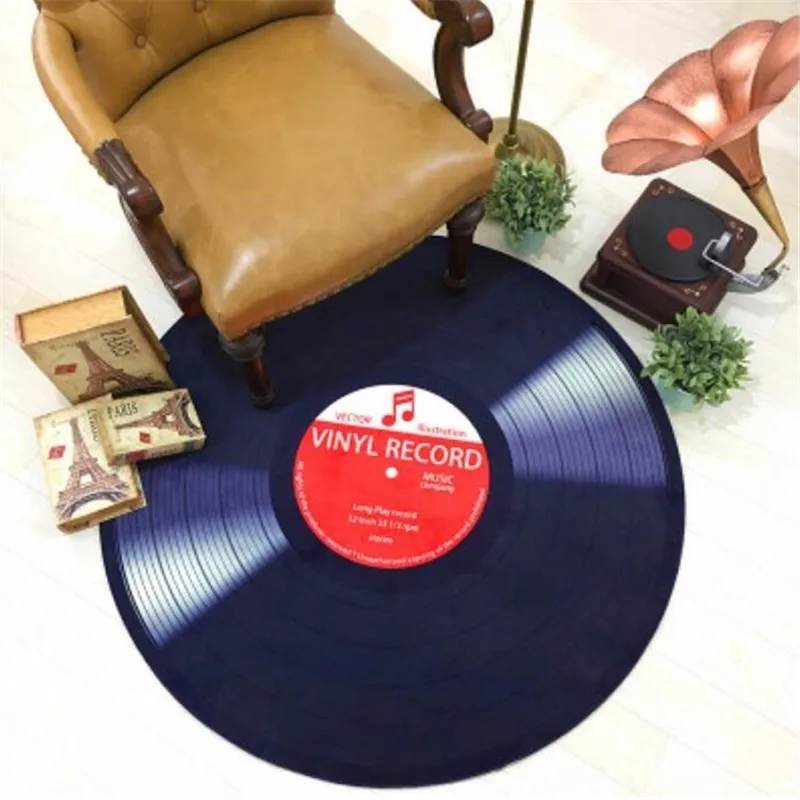 Round Carpet 3D Vinyl Record Printed Carpets for Living Room Anti-slip Rug Computer Chair Floor Mat for Home Decor Kids Room