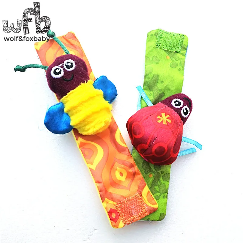 Retail 2pcs/pack infant baby toys new style animals bees + ladybird Wrist Rattles with ring bell for learning&education