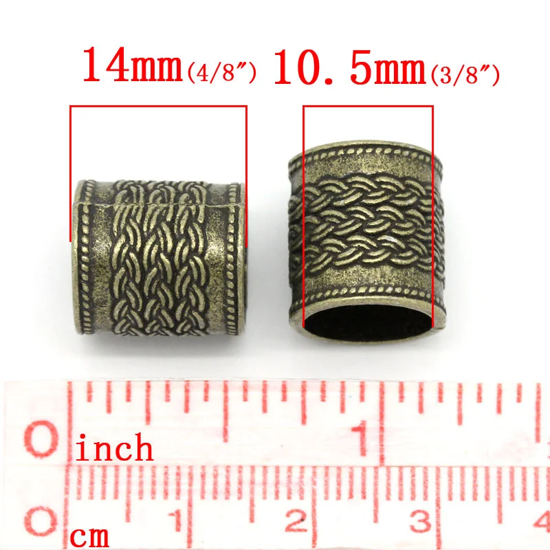 Doreen Box hot-  Spacer Beads Cylinder/Column Antique Bronze Twist Pattern Carved 13mm Dia Hole:Approx 10.5mm,20PCs (B26358)