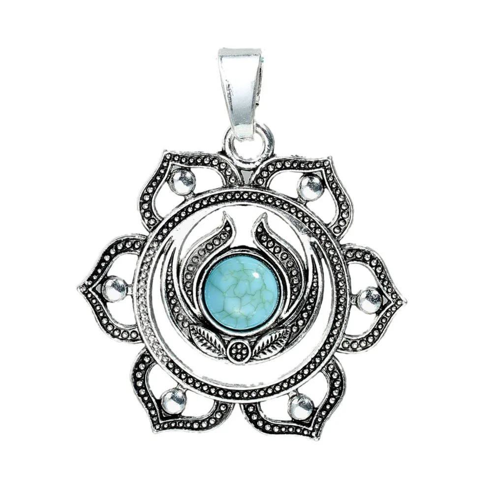 8Seasons Zinc Alloy Chakra Pendants Flower Antique Silver Color Green Stone Sun Hexagram Hollow Charms DIY Making Jewelry,2PCs