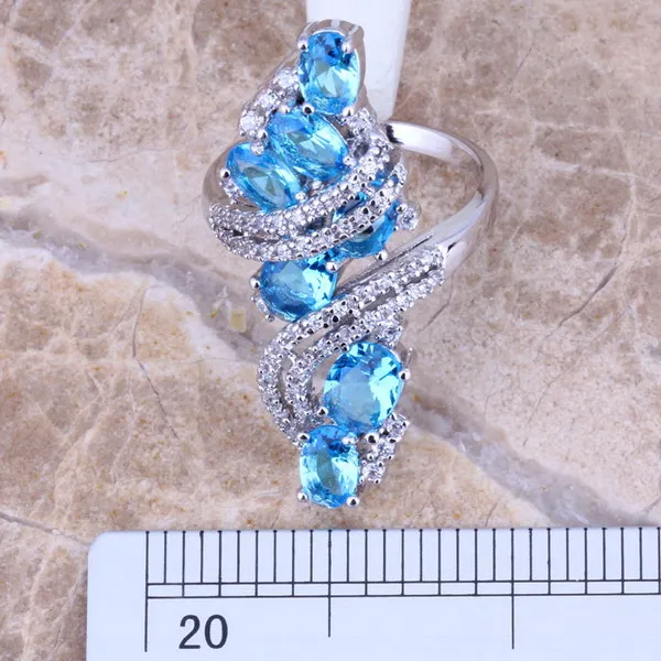 Sky Blue Cubic Zirconia White CZ Silver Plated Ring Size 5 / 6 / 7 / 8 / 9 / 10 / 11 / 12 S0177