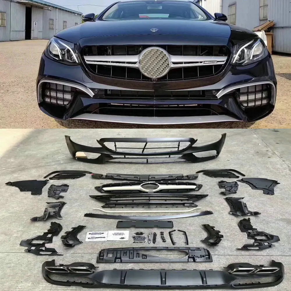 E63 S AMG Look Bodykit for Benz E Class W213 E200 E300 Bodykits FRP Front Bumper+Rear diffuser+Exhaust Pipes+Front Grill Lips