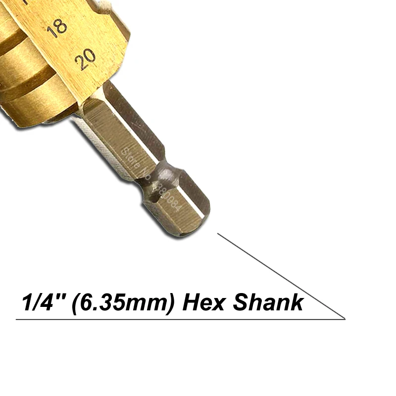 1Pc 4-20MM Titanium Coating HSS Step Drill Bit 1/4'' Hex Shank Cone Grooved Hole Cutter DIY Punching Power Tools