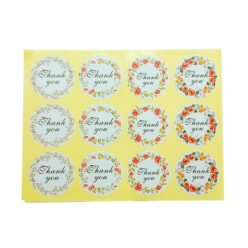 1200pcs/lot Kawaii Flower Round Thank you Adhesive Sealing Sticker DIY Packaging Sealing Label Sticker Gift Decorative Stickers