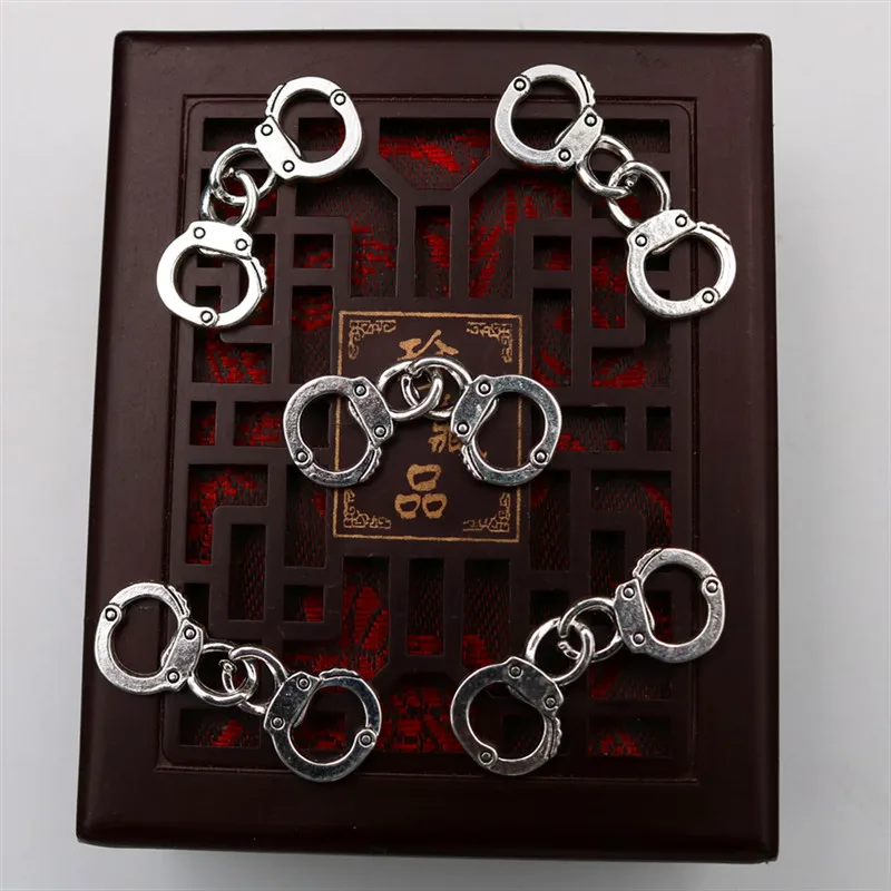 8pcs Silver Plated Prison Guards 3D Handcuffs Pendant Retro Necklace Earrings Metal Accessories DIY Charms Jewelry Crafts Making