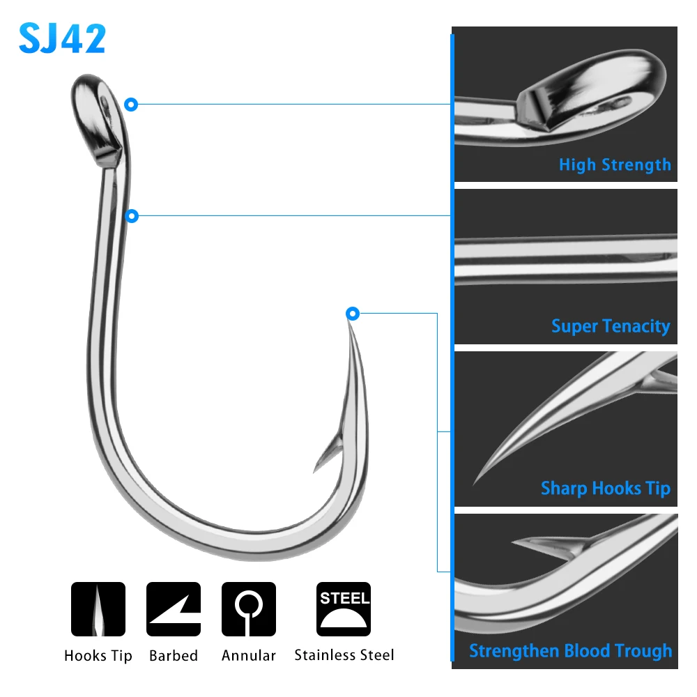 PROBEROS Saltwater Fishing Hook SJ42 JIGGING HOOK 1/0#-13/0# Model Stainless Steel Fishhook