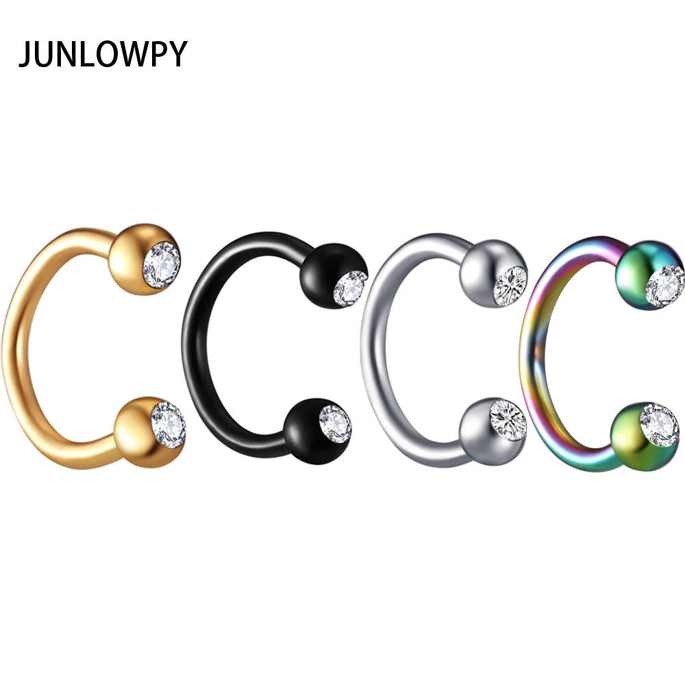 JUNLOWPY Anodized Nose Rings Surgical Steel Body Jewelry Crystal Sexy Piercing Hoop horseshoe Daith  Tragus Earring Women Men