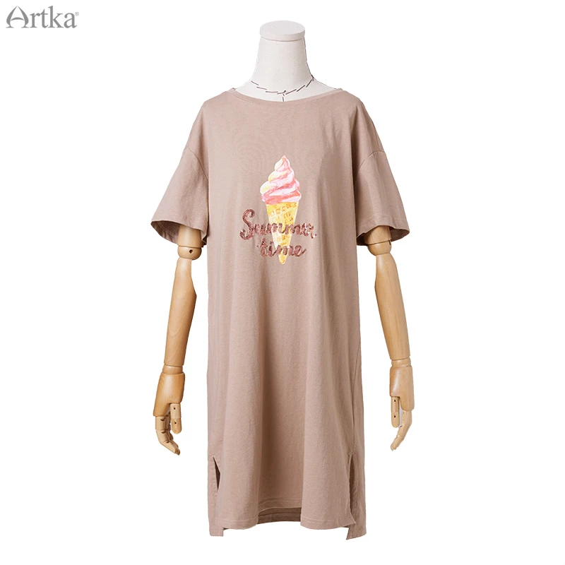 Vestido feminino manga curta artka, camiseta estampada de lantejoulas para verão 2019