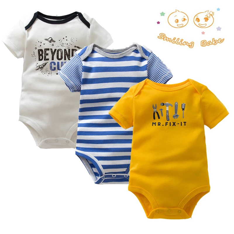 3PCS/LOT Soft Cotton Baby Bodysuit Fashion Baby Boys Girls Clothes Infant Jumpsuit Overalls Short Sleeve Newborn Baby Clothing