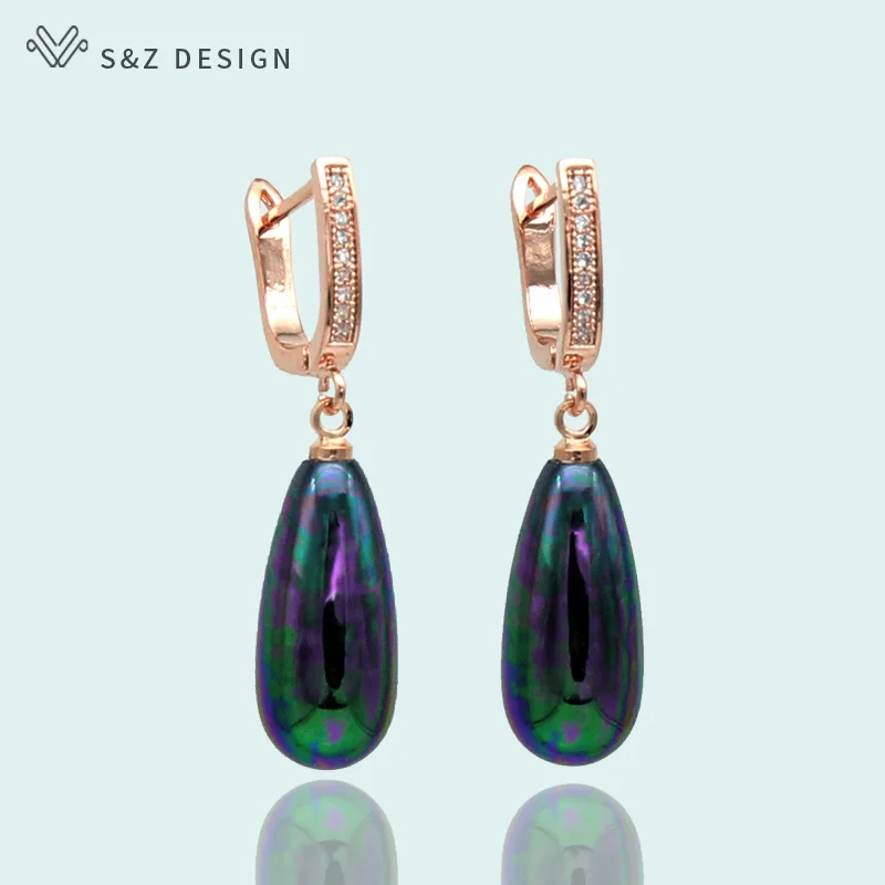 S&Z DESIGN New Imitation Pearls Multicolor Water Drop Long  Dangle Earrings For Women Fine 585 Rose Gold Color Jewelry