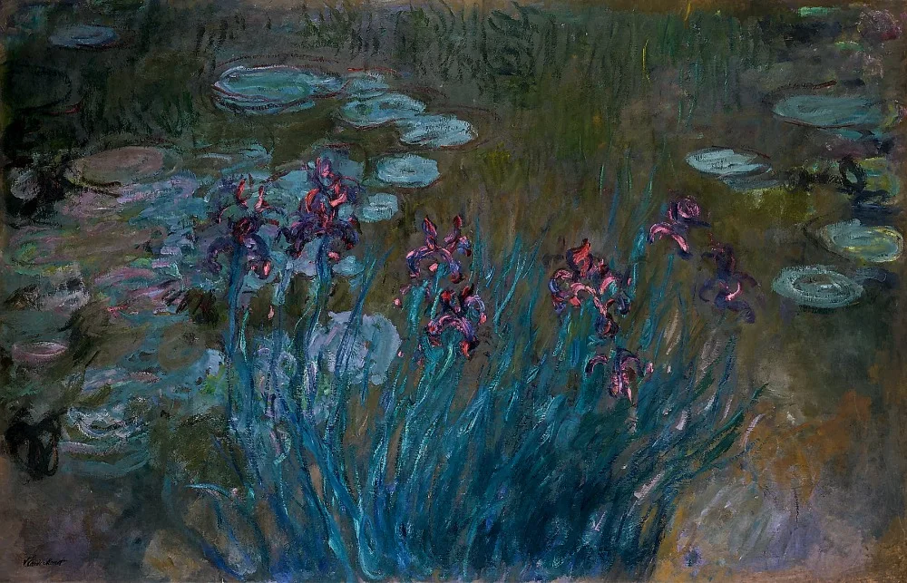 100% handmade landscape oil painting reproduction on linen canvas,irises-and-water-lilies-1917 by claude monet,free DHL Shipping