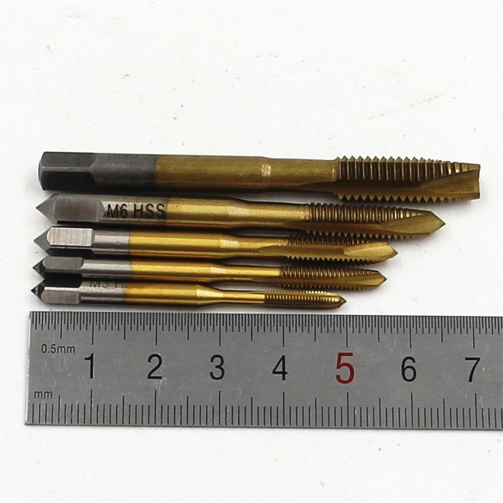 5PCS/Set HSS 6542 M2 Hand Tap M3 M4M5 M6 M8 Spiral Point Tap Straight Flute Metric Hand Machine Right Hand Thread Drills