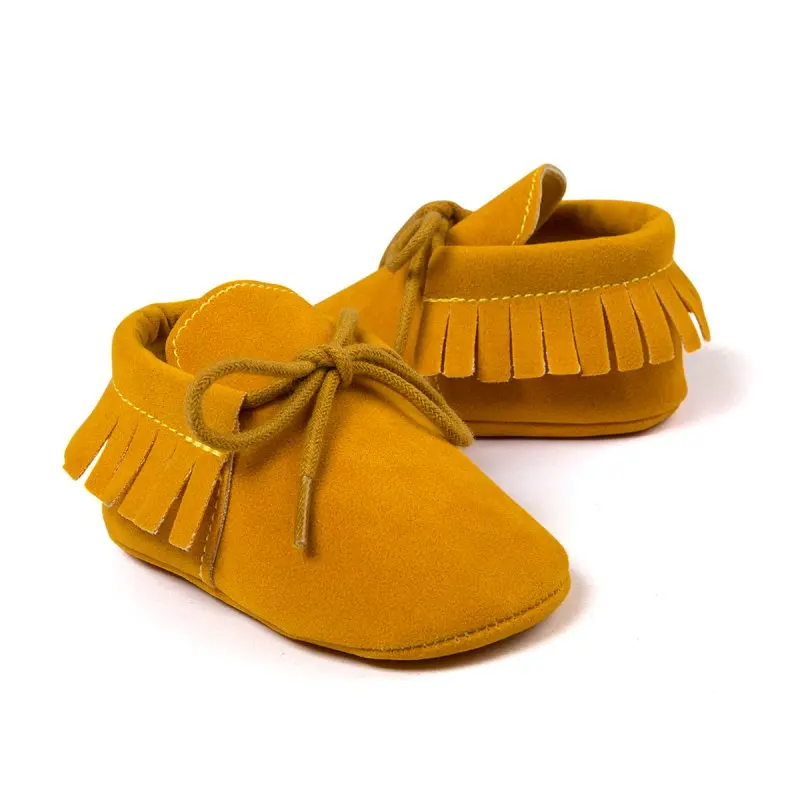 Zapatos de piel nobuk con cordones para bebés, niñas y niños, zapatos de primeros pasos con borlas, fondo suave, 0-18M