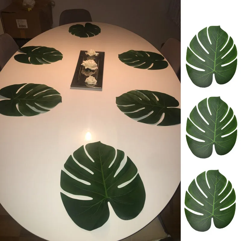 

12pcs Artificial Green Leaf Monstera Palm Leaves for Hawaii Luau Party Decorations Wedding Table Decoration Plants Flower Leaves