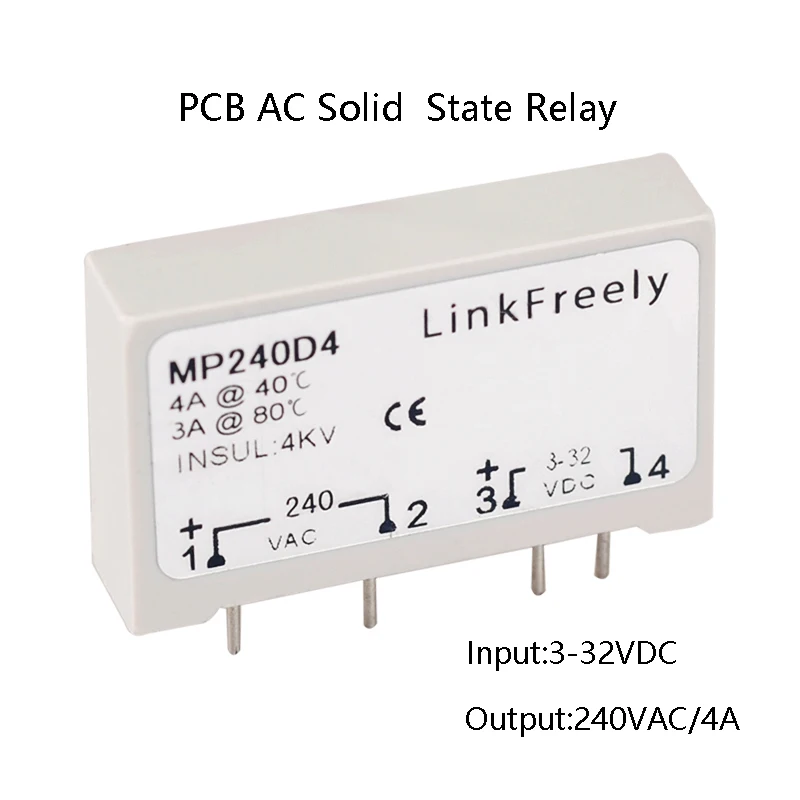 MP240D4 SPST PCB Mount Solid State Relay 4 Pin SSR 4A 24V-280VAC Output Input 3V 3.3V 5V 12V 24V DC Voltage Relay Switch Module