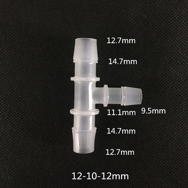 

12-10-12mm plastic reducing tee joint hose connection plastic nipple pipe connectors