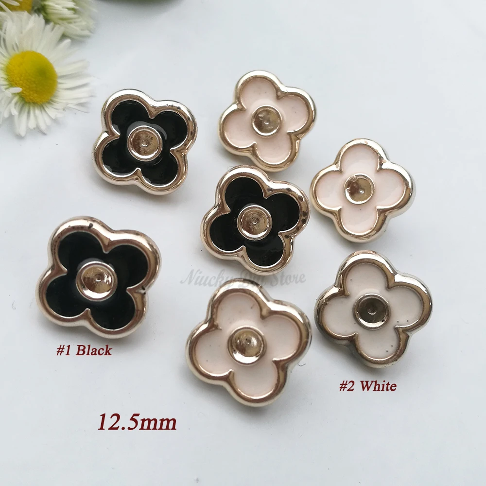 480pcs 12.5mm High-grad Gold Edge Black / White Flower Sewing Buttons for Clothing Headwear Diy Craft Decorative Accessories