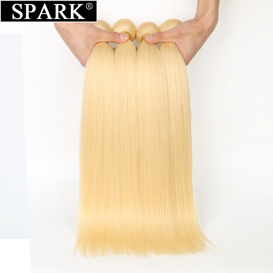 Spark Hair #613 Color Brazilian Virgin Hair Straight 1/3/4 Bundle Deals 100% Human Hair Weaving Honey Blonde Hair Extensions