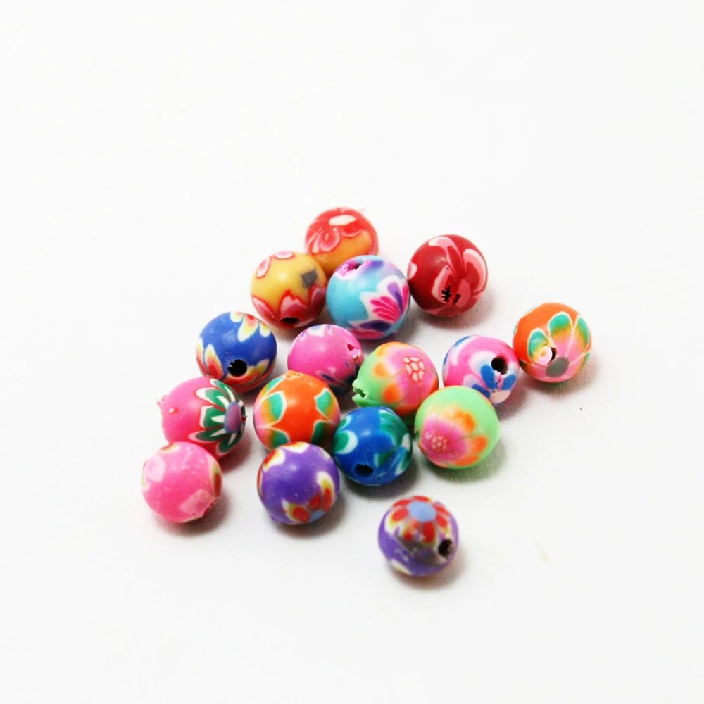 10-20Pcs/Lot 6 8 10 12 14mm Polymer Clay Beads Printing Flower Pattern Round Loose Beads Mix Color For Jewelry Making