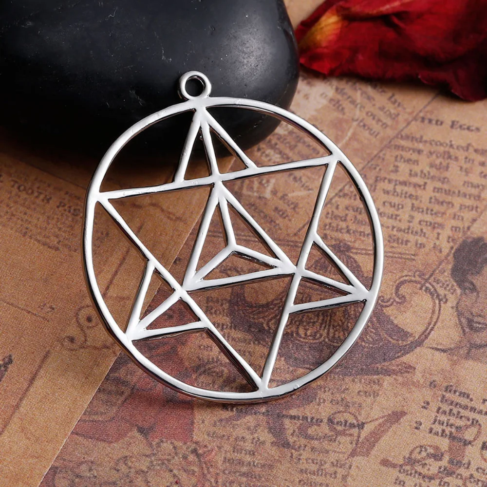 DoreenBeads Copper silver color Round Merkaba Meditation Pendants Hollow DIY Components 39mm(1 4/8