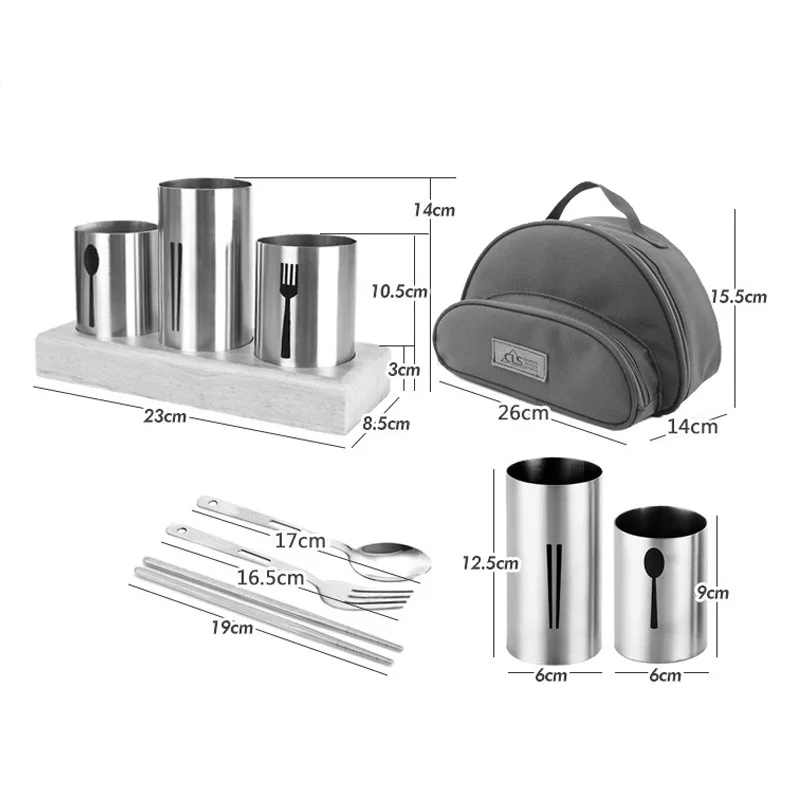 17pcs outdoor stainless steel chopsticks set camping equipment travel portable combination tableware picnic storage bag