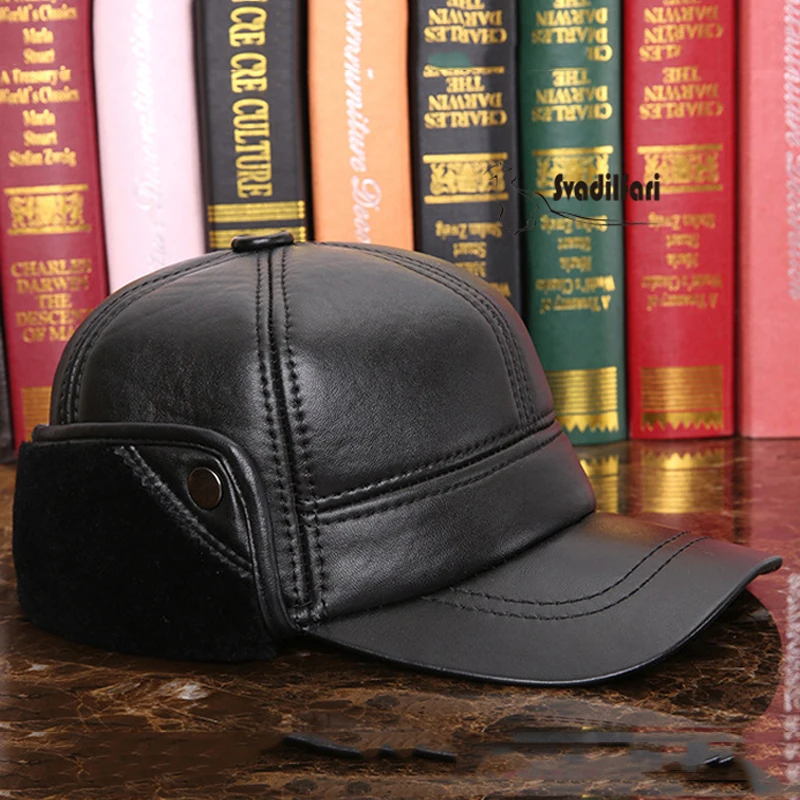 Brand New 2024 Winter High Grade Genuine Leather Black Bomber Hat For Men Women Ear Head Warm Moto Caps Dome Gorras Hombre