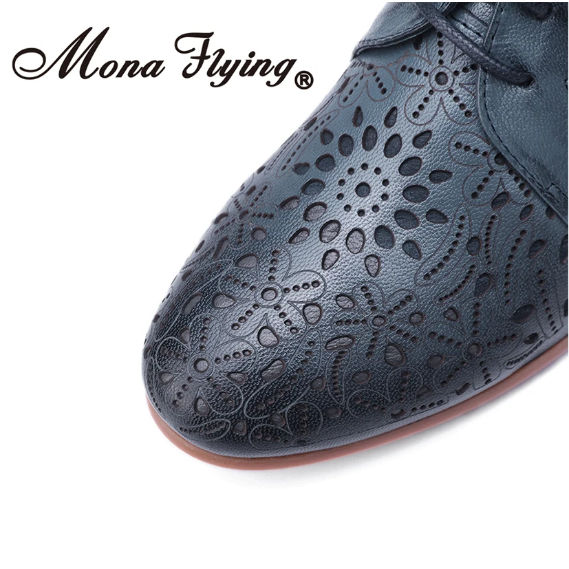 Mona Flying Oxford brogue in vera pelle da donna Derby Comfort Scarpe casual fatte a mano Scarpe stringate floreali per donna A068-302