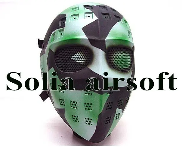 Full Face Hockey Type Airsoft Mesh Goggle Hunting Rifle Mask Green