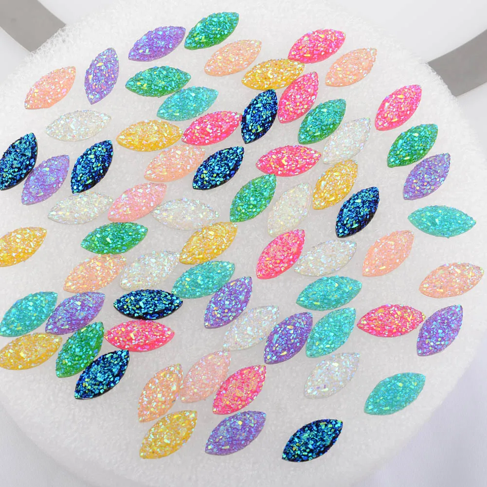 BOLIAO New 40Pcs 8*16mm ( 0.31*0.63in ) Horse eye Shape Mix Resin Rhinestone Flatback Scrapbooking Handmade Art Work DIY