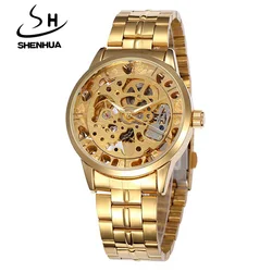 Relogio Masculino SHENHUA Skeleton Watch Men Luxury Gold Automatic Self-Wind Mechanical Wrist Watches For Men Men Wristwatch