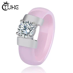 New Pink White Black Ceramic Rings Plus Cubic Zirconia For Women Stainless Steel Women Wedding Ring Engagement Jewelry Black