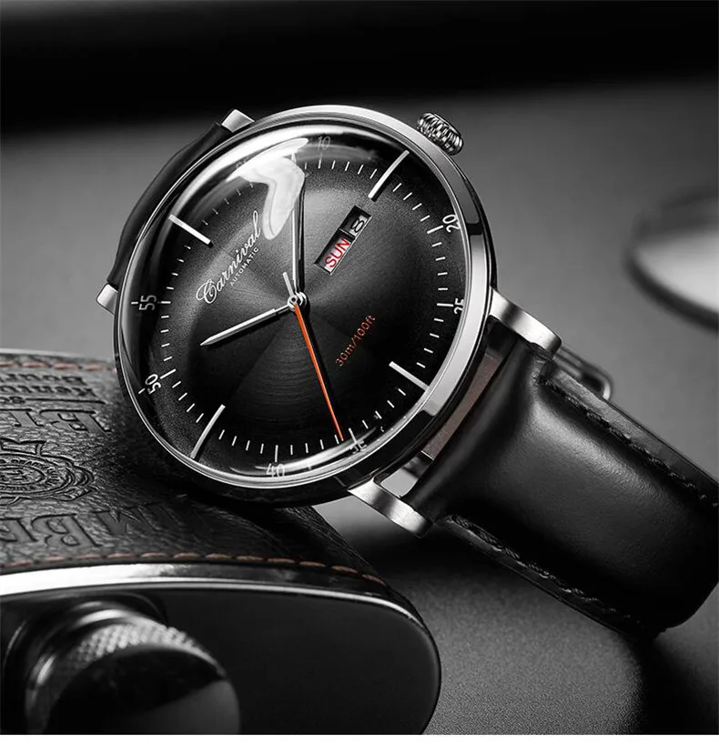 Carnival Brand Luxury MIYOTA Watches Men Fashion Waterproof Rose Gold Silver Calendar Automatic Mechanical Wristwatch Relogio