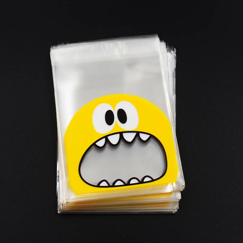 100pcs 7cm x 7cm+3 OPP Cute small Monster Sharp teeth Baking Christmas Gift Packaging Bags Wedding Cookie Candy Plastic bag