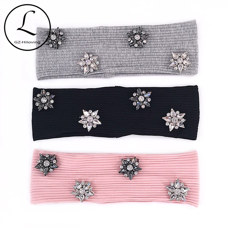 

GZhilovingl New Women Rhinestones Star Headbands Head Wrap Summer Ladies Soft Cotton Elastic Ribbed Headwear Hair Band For Gifts