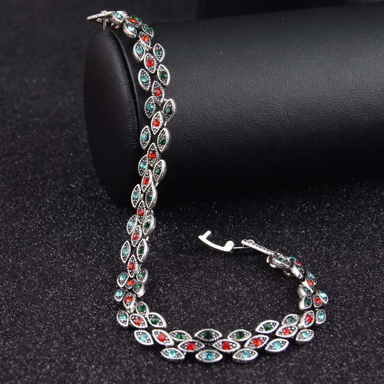 Joyme Vintage Look Turkish Jewelry Bracelets Bangles Horse Eye 5 Colors Silver Plated Mosaic Crystal Charm Bracelet For Women