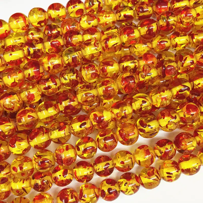 Wholesale Round Bodhi Bead Fire Golden Resin Ambers Prayer Loose Beads Faux Beeswax Acrylic Spacer Plate Jewelry Making 14